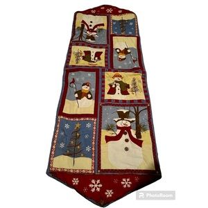 Holiday's Table Runner 100% Cotton with Snow Men and Christmas Trees